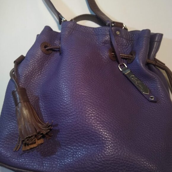 Cole Haan  purple-eggplant with chocolate trimmings  leather bag - Picture 4 of 16